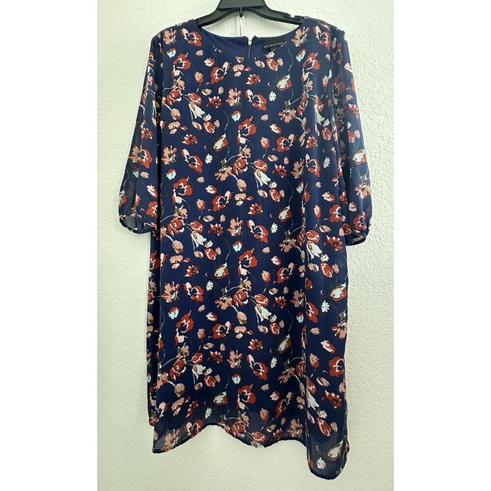 Attention Womens Mini Dress XXL‎ Blue Floral 3/4 Sleeve Flowy Whimsygoth Fairy